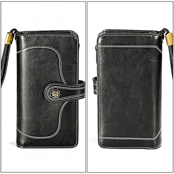 3555 Large Capacity Long Multi-function Anti-magnetic RFID Wallet Clutch for Ladies with Card Slots (Black)