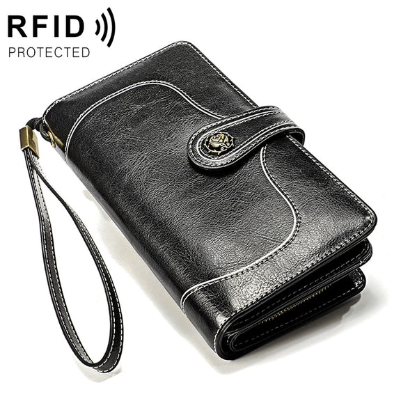 3555 Large Capacity Long Multi-function Anti-magnetic RFID Wallet Clutch for Ladies with Card Slots (Black)