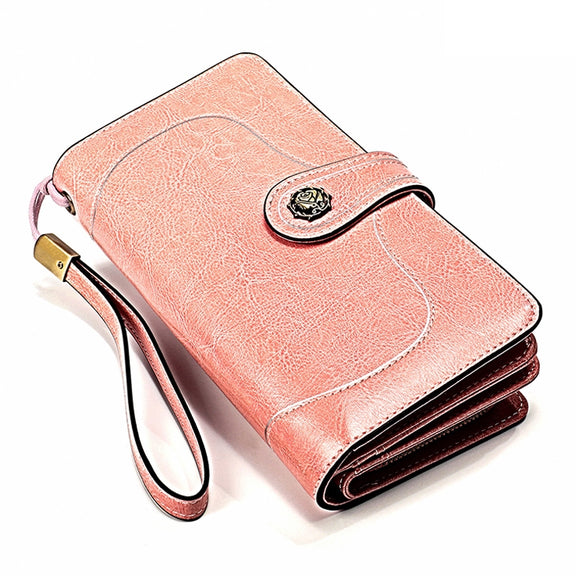 3555 Large Capacity Long Multi-function Anti-magnetic RFID Wallet Clutch for Ladies with Card Slots (Pink)