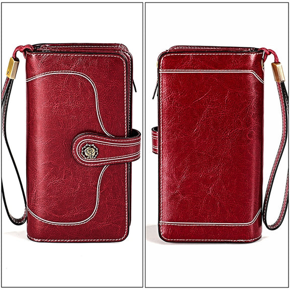 3555 Large Capacity Long Multi-function Anti-magnetic RFID Wallet Clutch for Ladies with Card Slots (Red)