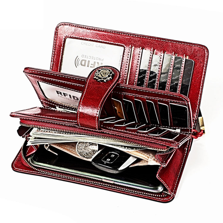 3555 Large Capacity Long Multi-function Anti-magnetic RFID Wallet Clutch for Ladies with Card Slots (Red)
