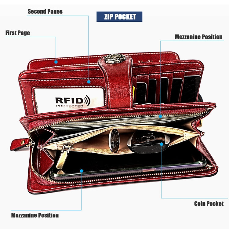 3555 Large Capacity Long Multi-function Anti-magnetic RFID Wallet Clutch for Ladies with Card Slots (Red)