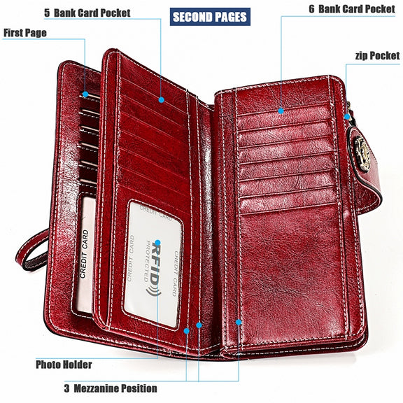 3555 Large Capacity Long Multi-function Anti-magnetic RFID Wallet Clutch for Ladies with Card Slots (Red)