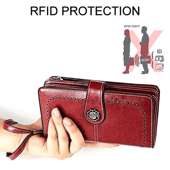 3555 Large Capacity Long Multi-function Anti-magnetic RFID Wallet Clutch for Ladies with Card Slots (Red)