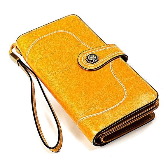 3555 Large Capacity Long Multi-function Anti-magnetic RFID Wallet Clutch for Ladies with Card Slots (Yellow)