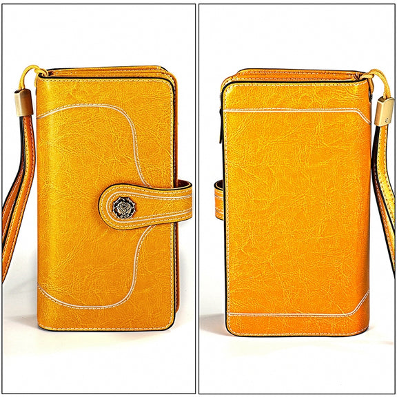 3555 Large Capacity Long Multi-function Anti-magnetic RFID Wallet Clutch for Ladies with Card Slots (Yellow)