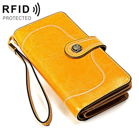 3555 Large Capacity Long Multi-function Anti-magnetic RFID Wallet Clutch for Ladies with Card Slots (Yellow)