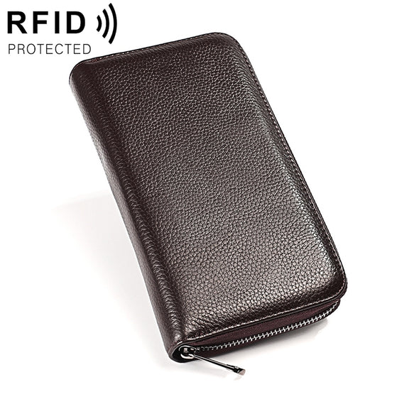KB196 Top-grain Leather Large Capacity Multi-function 36-Bit Anti-magnetic RFID Organ Card Package Wallet(Coffee)