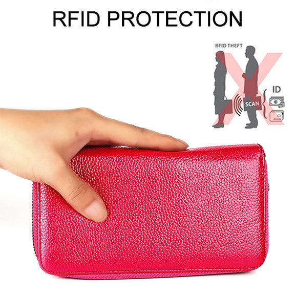KB196 Top-grain Leather Large Capacity Multi-function 36-Bit Anti-magnetic RFID Organ Card Package Wallet(Coffee)