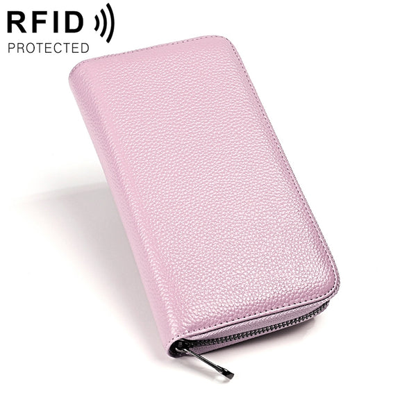 KB196 Top-grain Leather Large Capacity Multi-function 36-Bit Anti-magnetic RFID Organ Card Package Wallet(Purple)