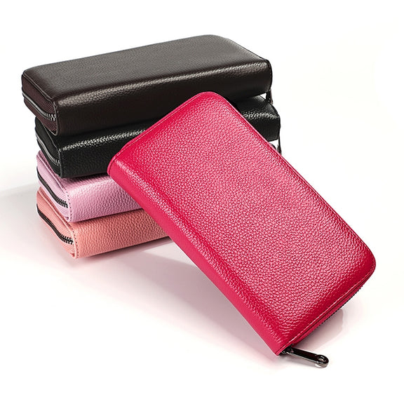 KB196 Top-grain Leather Large Capacity Multi-function 36-Bit Anti-magnetic RFID Organ Card Package Wallet(Coffee)