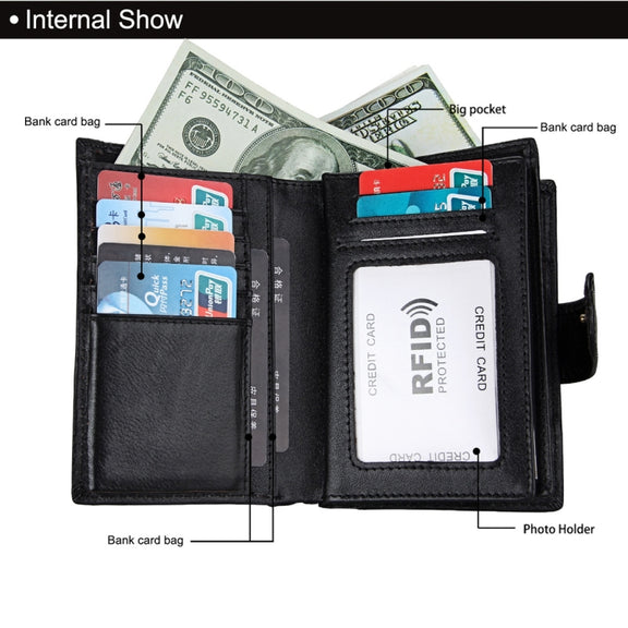 Antimagnet RFID Genuine Leather Wallet / Passport Package / Cowhide Card Slot for man(Black)
