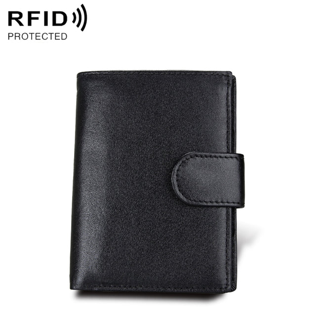 Antimagnet RFID Genuine Leather Wallet / Passport Package / Cowhide Card Slot for man(Black)