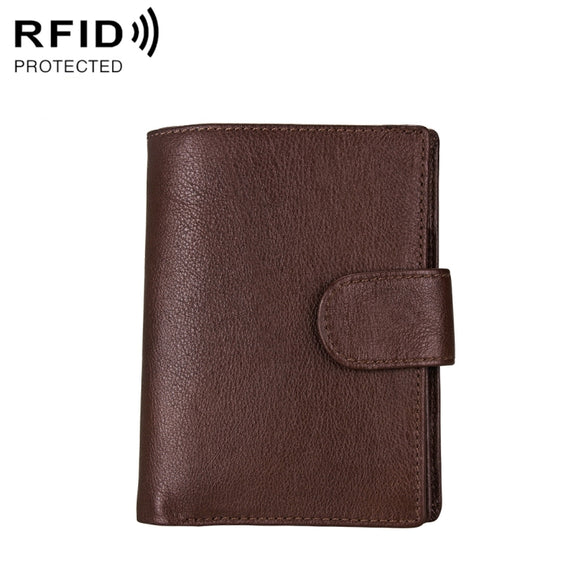 Antimagnet RFID Genuine Leather Wallet / Passport Package / Cowhide Card Slot for man(Coffee)