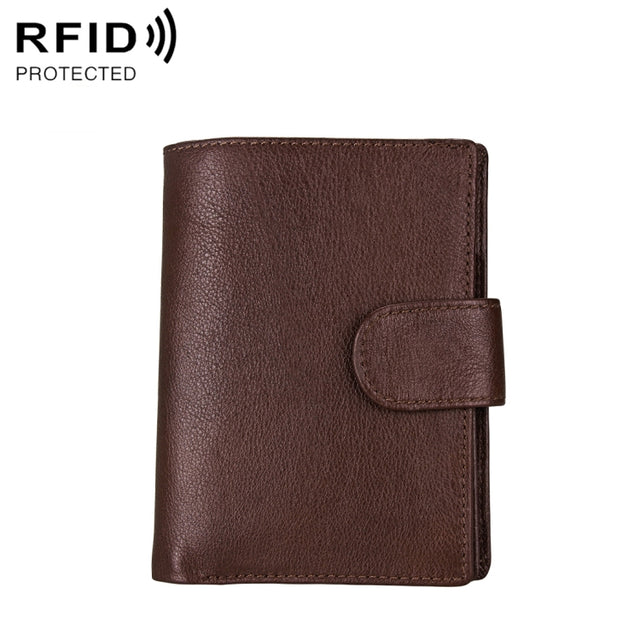 Antimagnet RFID Genuine Leather Wallet / Passport Package / Cowhide Card Slot for man(Coffee)