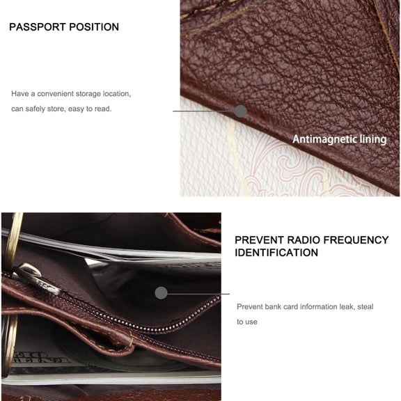 Antimagnet RFID Genuine Leather Wallet / Passport Package / Cowhide Card Slot for man(Coffee)