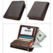 8231 Antimagnetic RFID Men Fashion Crazy Horse Textyure Genuine Leather Wallet Card Bag(Coffee)