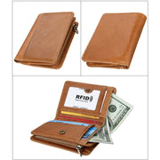 8231 Antimagnetic RFID Men Fashion Crazy Horse Textyure Genuine Leather Wallet Card Bag(Brown)