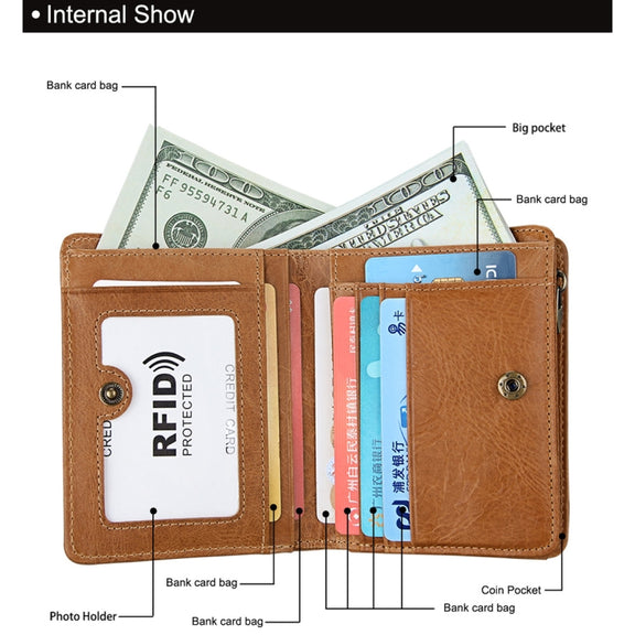 8231 Antimagnetic RFID Men Fashion Crazy Horse Textyure Genuine Leather Wallet Card Bag(Brown)