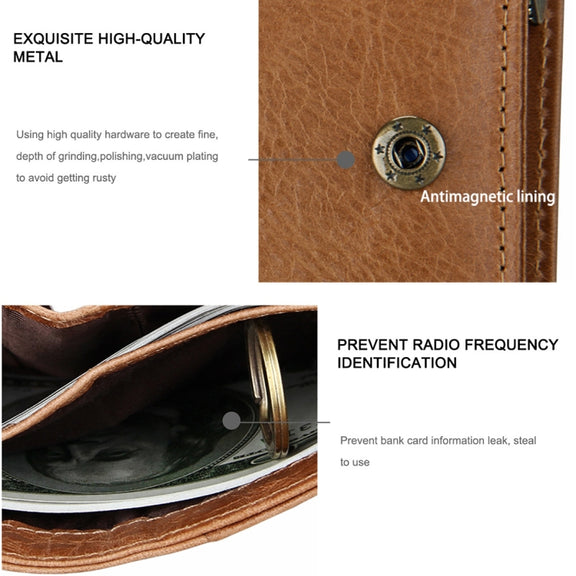 8231 Antimagnetic RFID Men Fashion Crazy Horse Textyure Genuine Leather Wallet Card Bag(Brown)