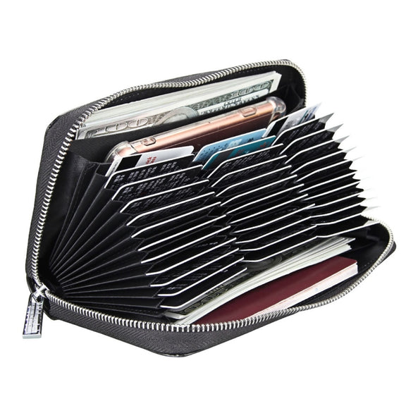 Antimagnetic RFID Large Capacity Long Style Genuine Leather Passport Package / Multifunctional and Many Card Slots Card Package(Black)