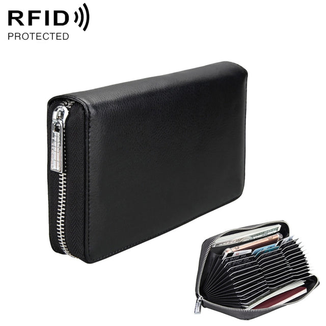 Antimagnetic RFID Large Capacity Long Style Genuine Leather Passport Package / Multifunctional and Many Card Slots Card Package(Black)