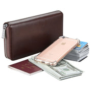 Antimagnetic RFID Large Capacity Long Style Genuine Leather Passport Package / Multifunctional and Many Card Slots Card Package(Coffee)