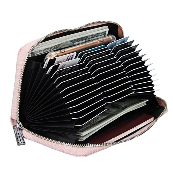 Antimagnetic RFID Large Capacity Long Style Genuine Leather Passport Package / Multifunctional and Many Card Slots Card Package(Pink)