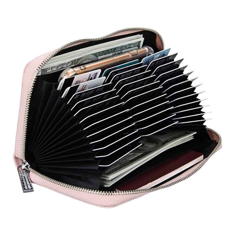 Antimagnetic RFID Large Capacity Long Style Genuine Leather Passport Package / Multifunctional and Many Card Slots Card Package(Pink)