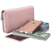 Antimagnetic RFID Large Capacity Long Style Genuine Leather Passport Package / Multifunctional and Many Card Slots Card Package(Pink)
