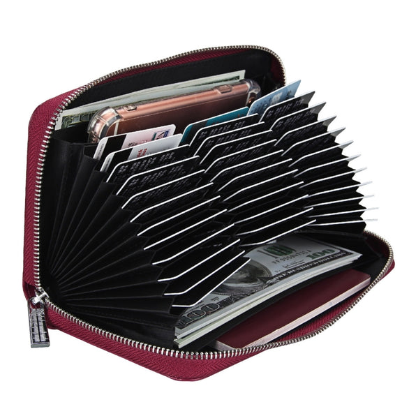 Antimagnetic RFID Large Capacity Long Style Genuine Leather Passport Package / Multifunctional and Many Card Slots Card Package(Purple)