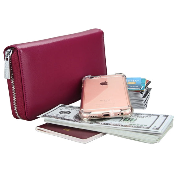 Antimagnetic RFID Large Capacity Long Style Genuine Leather Passport Package / Multifunctional and Many Card Slots Card Package(Purple)