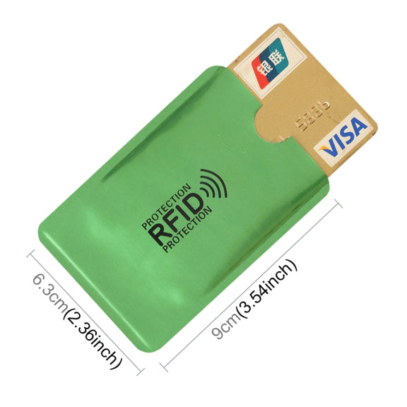100pcs Aluminum Foil RFID Blocking Credit Card ID Bank Card Case Card Holder Cover, Size: 9 x 6.3cm (Green)