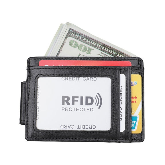 KB80 Antimagnetic RFID Crazy Horse Texture Oil Wax Leather Card Holder Wallet Billfold for Men and Women (Black)