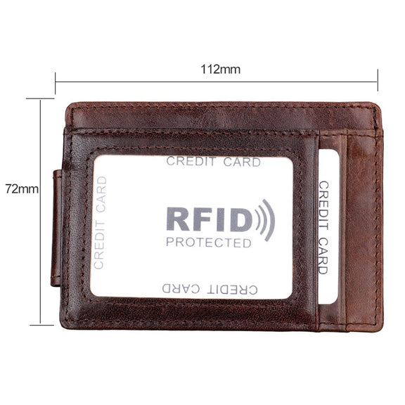 KB80 Antimagnetic RFID Crazy Horse Texture Oil Wax Leather Card Holder Wallet Billfold for Men and Women (Coffee)