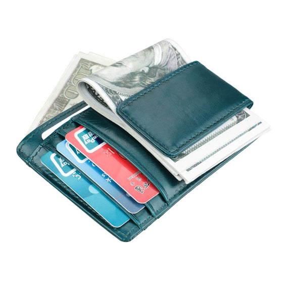 KB80 Antimagnetic RFID Crazy Horse Texture Oil Wax Leather Card Holder Wallet Billfold for Men and Women (Blue)