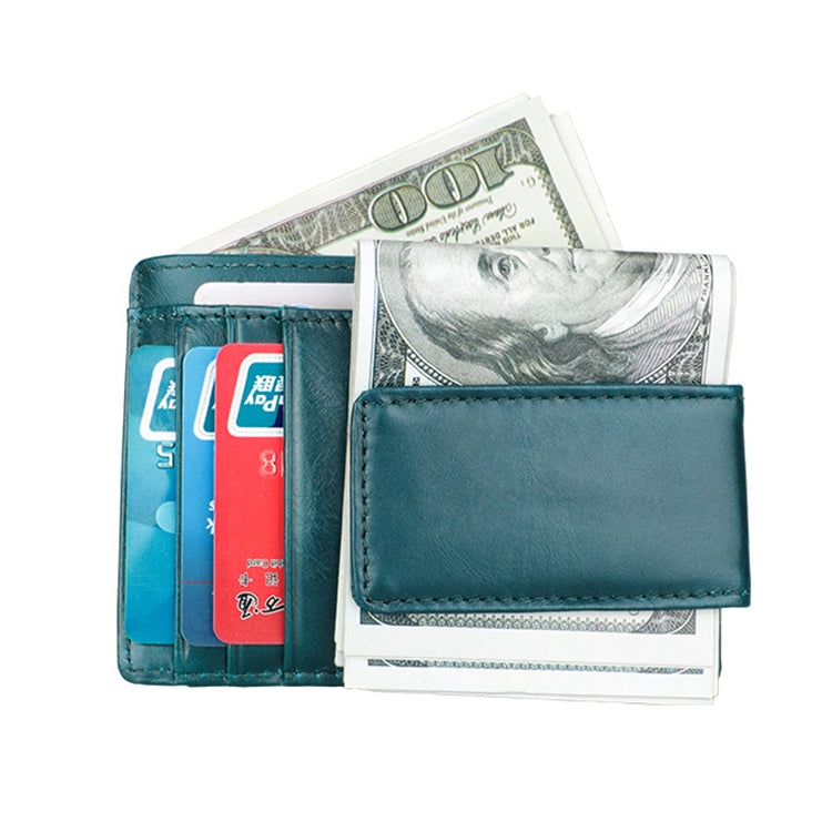 KB80 Antimagnetic RFID Crazy Horse Texture Oil Wax Leather Card Holder Wallet Billfold for Men and Women (Blue)