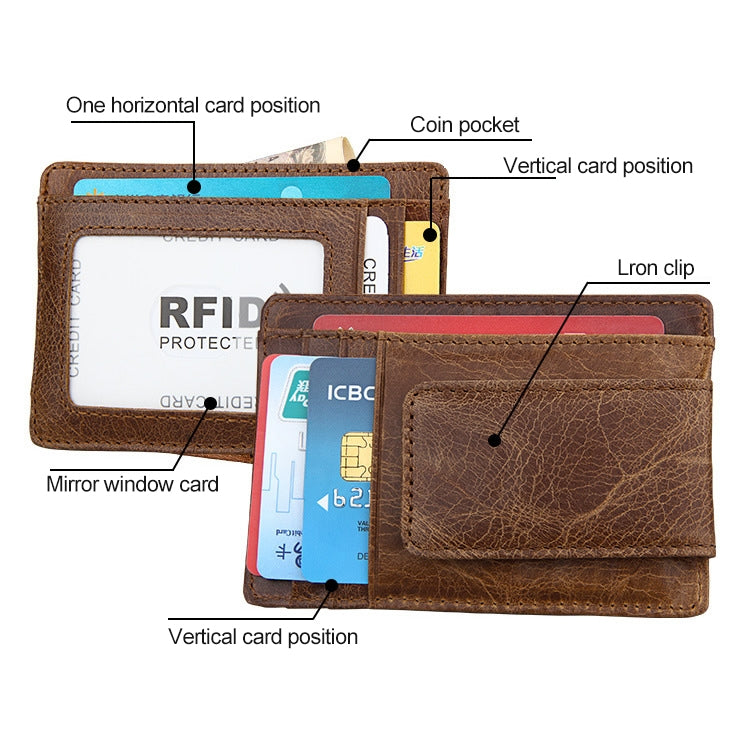 KB80 Antimagnetic RFID Crazy Horse Texture Oil Wax Leather Card Holder Wallet Billfold for Men and Women (Blue)