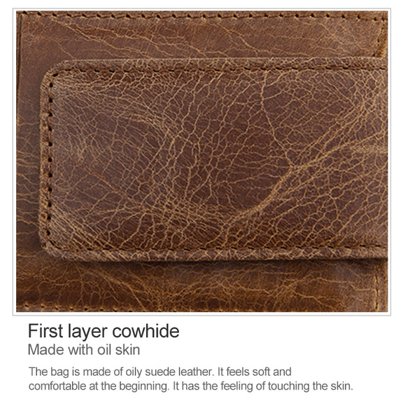 KB80 Antimagnetic RFID Crazy Horse Texture Oil Wax Leather Card Holder Wallet Billfold for Men and Women (Blue)