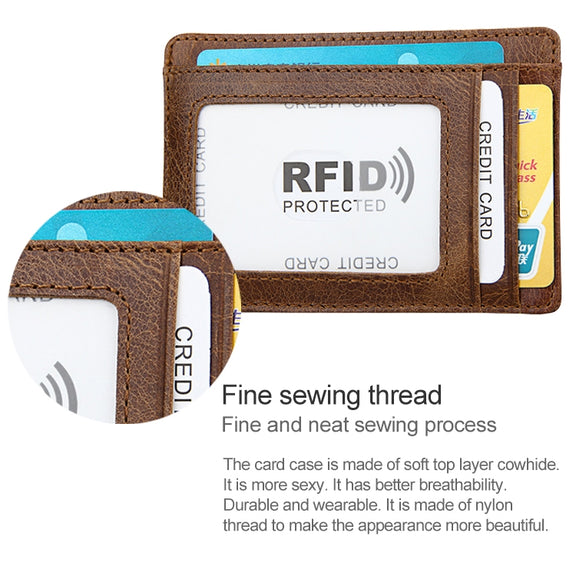 KB80 Antimagnetic RFID Crazy Horse Texture Oil Wax Leather Card Holder Wallet Billfold for Men and Women (Blue)