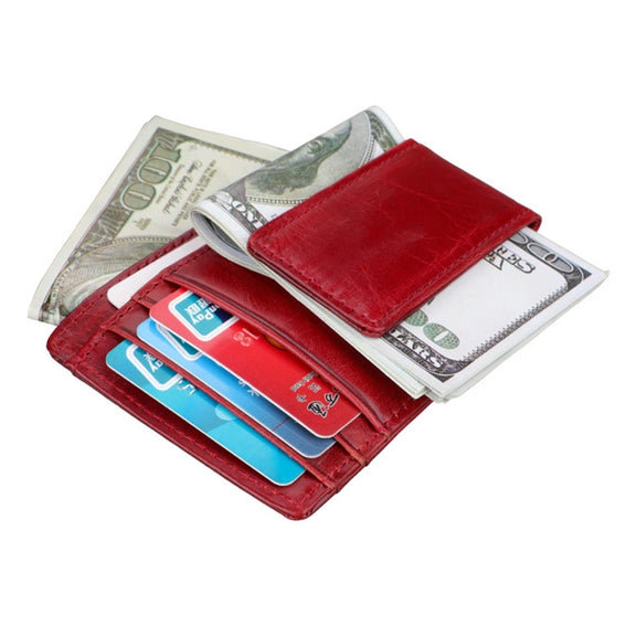 KB80 Antimagnetic RFID Crazy Horse Texture Oil Wax Leather Card Holder Wallet Billfold for Men and Women (Red)