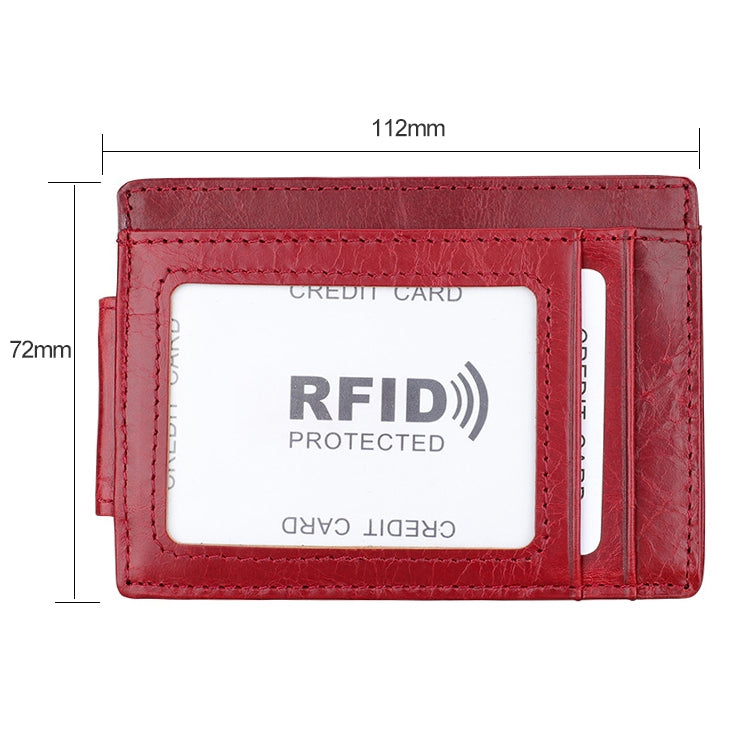 KB80 Antimagnetic RFID Crazy Horse Texture Oil Wax Leather Card Holder Wallet Billfold for Men and Women (Red)