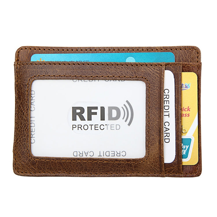 KB80 Antimagnetic RFID Crazy Horse Texture Oil Wax Leather Card Holder Wallet Billfold for Men and Women (Yellowish-brown)