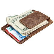 KB80 Antimagnetic RFID Crazy Horse Texture Oil Wax Leather Card Holder Wallet Billfold for Men and Women (Yellowish-brown)