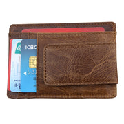 KB80 Antimagnetic RFID Crazy Horse Texture Oil Wax Leather Card Holder Wallet Billfold for Men and Women (Yellowish-brown)