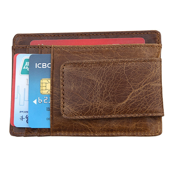KB80 Antimagnetic RFID Crazy Horse Texture Oil Wax Leather Card Holder Wallet Billfold for Men and Women (Yellowish-brown)