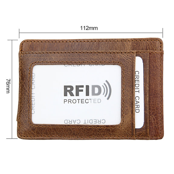 KB80 Antimagnetic RFID Crazy Horse Texture Oil Wax Leather Card Holder Wallet Billfold for Men and Women (Yellowish-brown)
