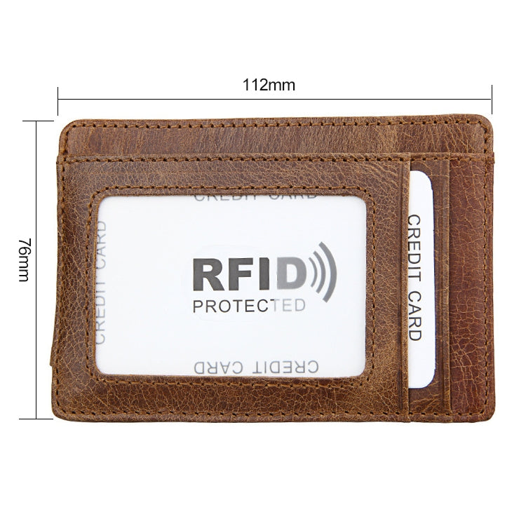 KB80 Antimagnetic RFID Crazy Horse Texture Oil Wax Leather Card Holder Wallet Billfold for Men and Women (Yellowish-brown)