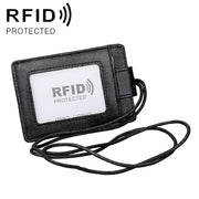 KB153 Antimagnetic RFID Leather Card Holder ID Card Badge with Lanyard(Black)
