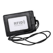 KB153 Antimagnetic RFID Leather Card Holder ID Card Badge with Lanyard(Black)
